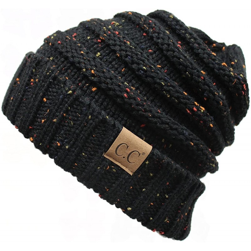 Skullies & Beanies Trendy Warm Oversized Chunky Soft Cable Knit Slouchy - Confetti Black - CL18WNOUXWG $17.12