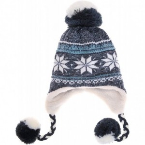 Skullies & Beanies Women Girl Winter Knit Beanie Soft Warm Fleece Lining Pompoms Hats Snow Ski Cap - Black With Braid - CZ192...