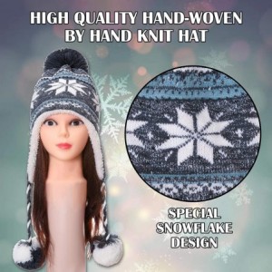 Skullies & Beanies Women Girl Winter Knit Beanie Soft Warm Fleece Lining Pompoms Hats Snow Ski Cap - Black With Braid - CZ192...