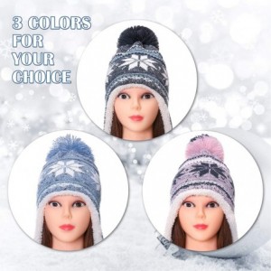 Skullies & Beanies Women Girl Winter Knit Beanie Soft Warm Fleece Lining Pompoms Hats Snow Ski Cap - Black With Braid - CZ192...