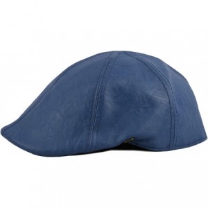 Newsboy Caps Distressed Faux Leather Men's Newsboy Ivy Cap- Solid Color Gatsby Duckbill Pub Hat- Everyday Cap - Navy - CB18Y0...