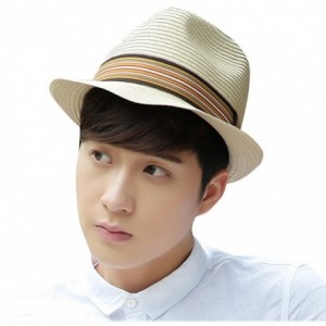 Fedoras Unisex Fedora Straw Sun Hat Paper Summer Short Brim Beach Jazz Cap - Natural - CQ18CLUXIL8 $28.75