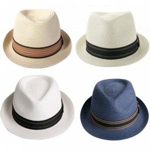 Fedoras Unisex Fedora Straw Sun Hat Paper Summer Short Brim Beach Jazz Cap - Natural - CQ18CLUXIL8 $28.75