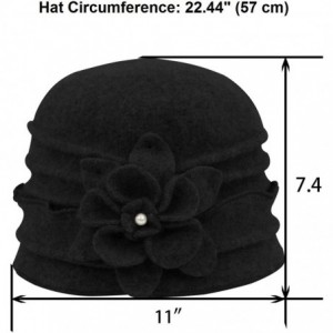 Bucket Hats Women's 100% Wool Vintage Ruffle Flower Bucket Hat/Cloche Hat- Black - C412O06WETX $61.32