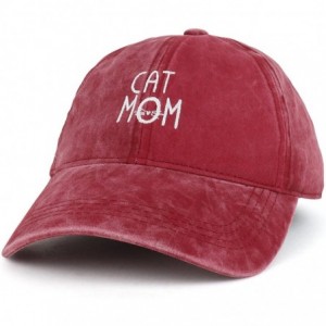 Baseball Caps Cat Mom Text Embroidered Washed Cotton Baseball Cap - Burgundy - CP18D6D563H $16.18