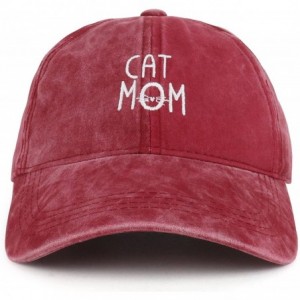 Baseball Caps Cat Mom Text Embroidered Washed Cotton Baseball Cap - Burgundy - CP18D6D563H $16.18