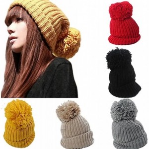 Skullies & Beanies Warm Cuffed Baggy Winter Beanie Knit Crochet Ski Women Lady Hat Cap - Grey - CU11OOKS6QJ $7.24