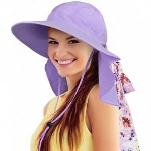 Sun Hats Women Large Brim Adjustable UPF 50+ Sun Hat Safari with Floral Ribbon for Beach Hiking Camping Fishing Gardening - C...