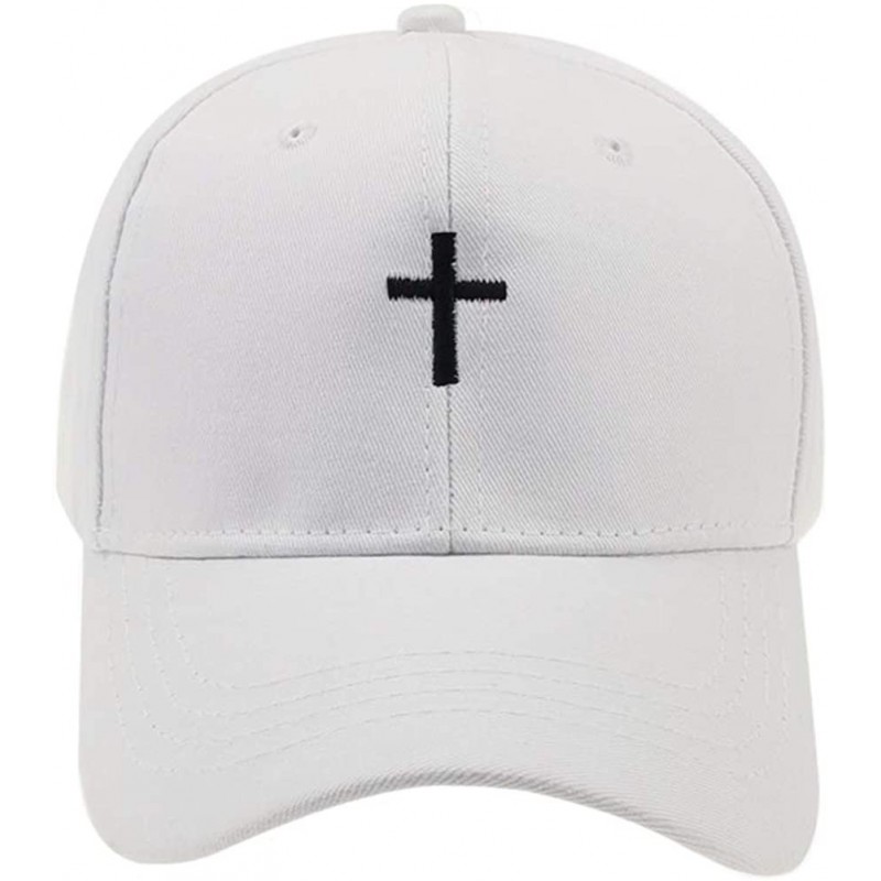 Baseball Caps Cross Embroidery Baseball Cap-Adjustable Structured Dad Hat for Men Women Sun Hat - White - C118T5MADCY $8.88