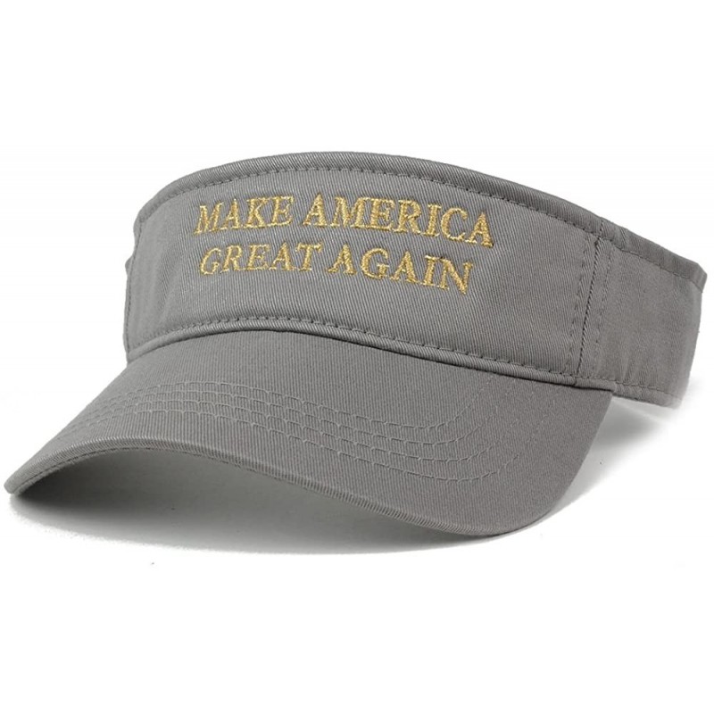 Visors Donald Trump Visor- Make America Great Again - Metallic Gold Embroidered Visor Cap - Grey - CL12O5F46E8 $21.01