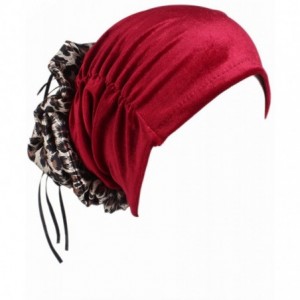 Skullies & Beanies Womens Removable Bowknot Hijab Turban Dual Purpose Cap - Leopard Wine - CN18DI3H7TU $14.33