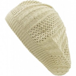 Berets Womens Lightweight Cut Out Knit Beanie Beret Cap Crochet Hat - Many Styles - Beige Multi Textured - C912LCQ5R0F $23.55