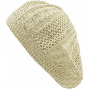 Berets Womens Lightweight Cut Out Knit Beanie Beret Cap Crochet Hat - Many Styles - Beige Multi Textured - C912LCQ5R0F $14.68