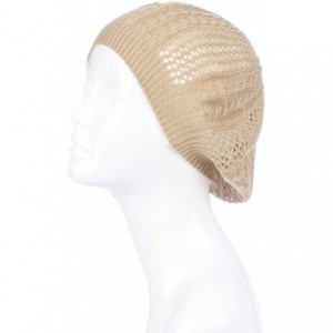 Berets Womens Lightweight Cut Out Knit Beanie Beret Cap Crochet Hat - Many Styles - Beige Multi Textured - C912LCQ5R0F $14.68