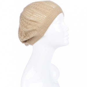 Berets Womens Lightweight Cut Out Knit Beanie Beret Cap Crochet Hat - Many Styles - Beige Multi Textured - C912LCQ5R0F $14.68