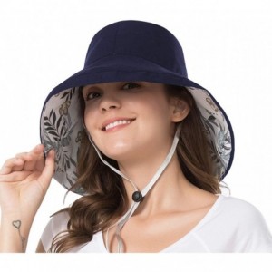 Sun Hats Women Wide Brim Sun Hats Foldable UPF 50+ Sun Protective Bucket Hat - Printing-navy - C318T46KLQN $14.70