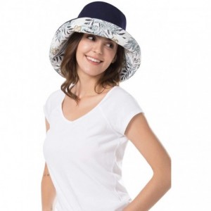 Sun Hats Women Wide Brim Sun Hats Foldable UPF 50+ Sun Protective Bucket Hat - Printing-navy - C318T46KLQN $14.70