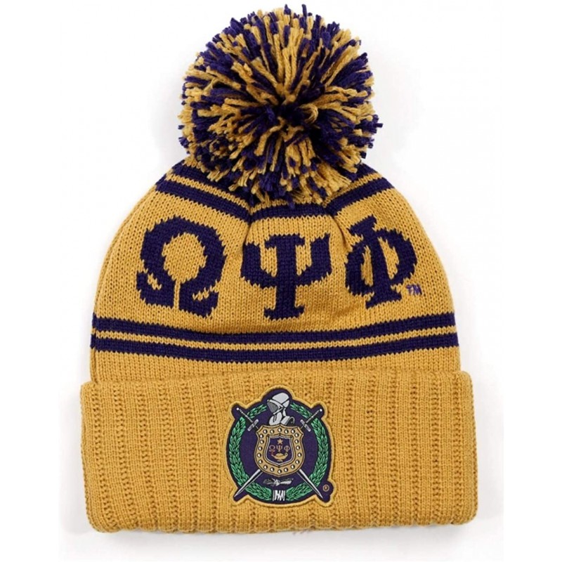 Skullies & Beanies Omega Psi Phi Acrylic Beanie - Gold - CQ1926TQTXO $31.10