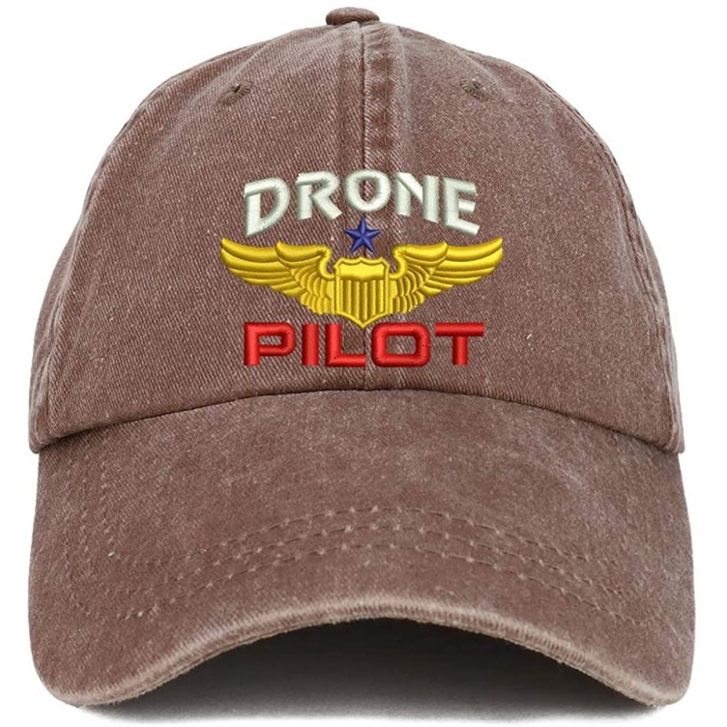 Baseball Caps Drone Pilot Aviation Wing Embroidered Cotton Adjustable Washed Cap - Chocolate - CB18SW7Q3IT $13.46