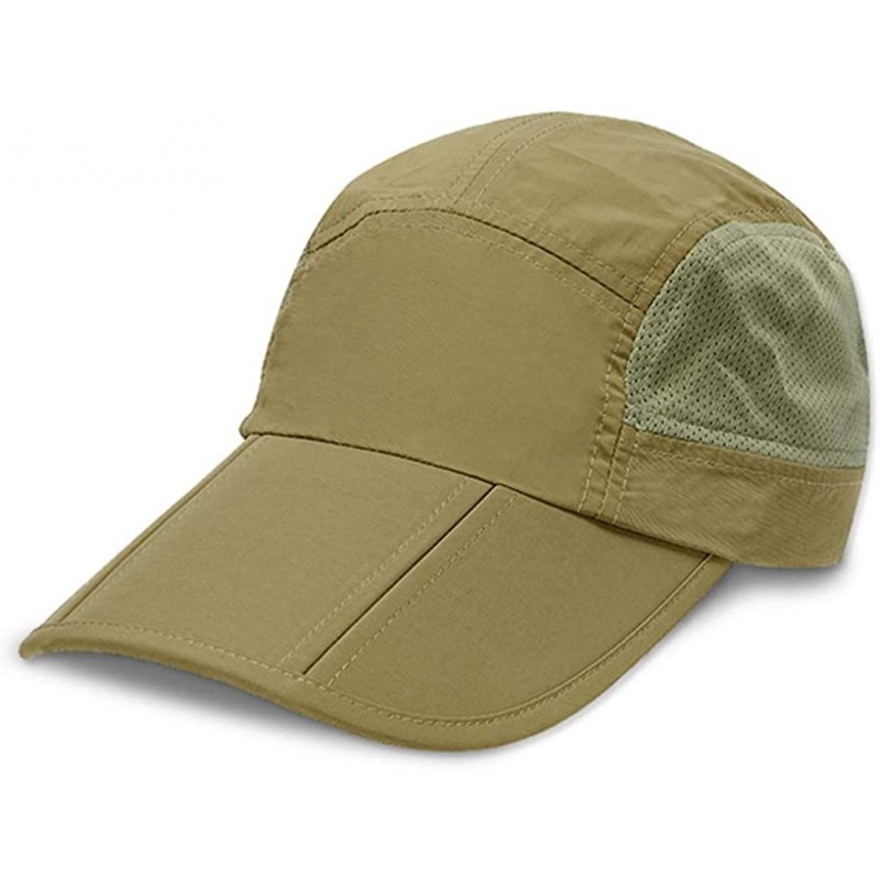 Sun Hats Outdoor Quick Dry Baseball Cap Foldable UPF 50+ with Long Bill Portable Sun Hats for Men and Women - Dark Khaki - CZ...