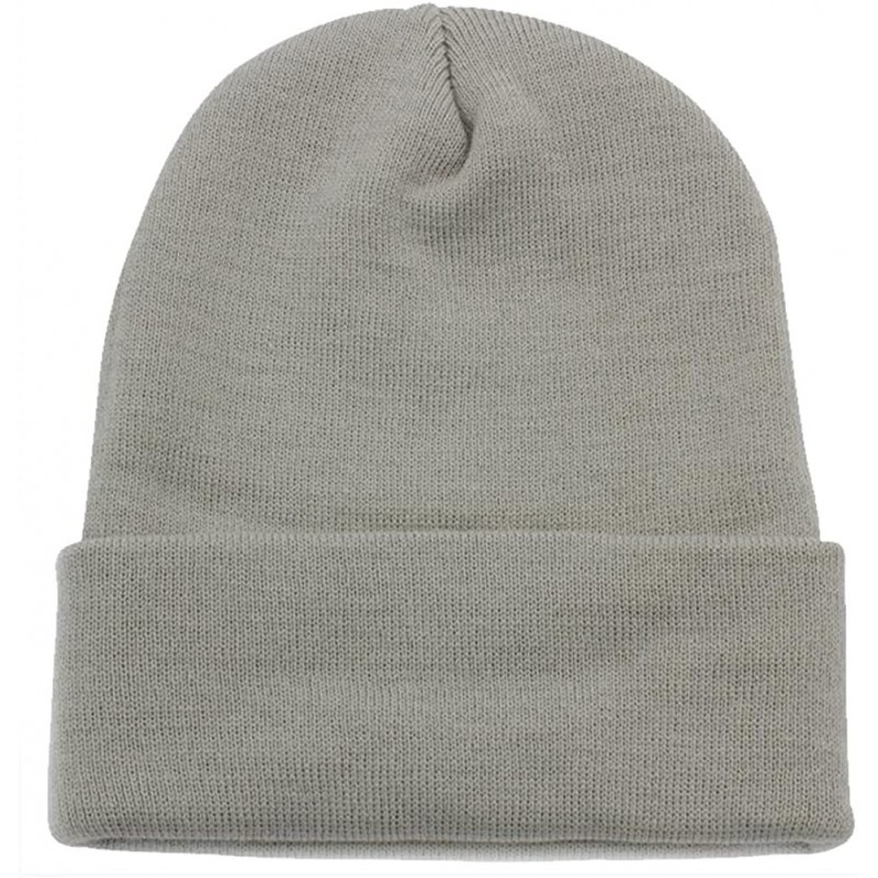 Skullies & Beanies Unisex Men Women Youth Skull Ski Folded Beanie Plain Toboggan Cap Knit Hat - Light Grey - CA188Z5G3TK $12.41