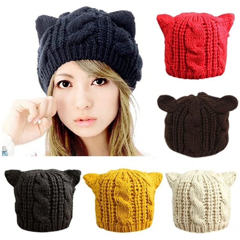 Skullies & Beanies Women Winter Knit Hats- Women Warm Stretch Pom Pom Beanie Caps - Red - CR186SZNOIE $14.18