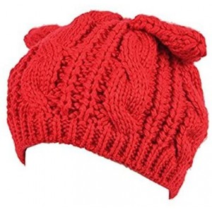 Skullies & Beanies Women Winter Knit Hats- Women Warm Stretch Pom Pom Beanie Caps - Red - CR186SZNOIE $14.18
