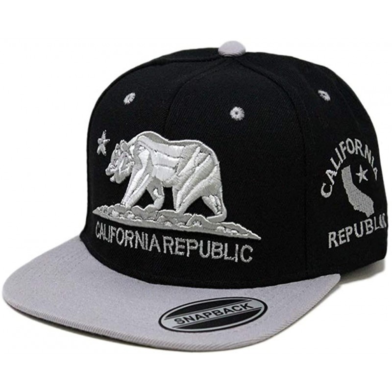 Baseball Caps California Republic Bear Logo Snapbacks Flat Brim Adjustable Snapback Hat Cap - Black Gray 01 - CE196XGKIXE $8.97