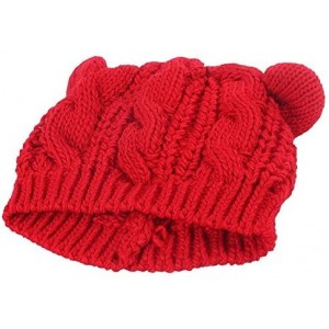 Skullies & Beanies Women Winter Knit Hats- Women Warm Stretch Pom Pom Beanie Caps - Red - CR186SZNOIE $14.18