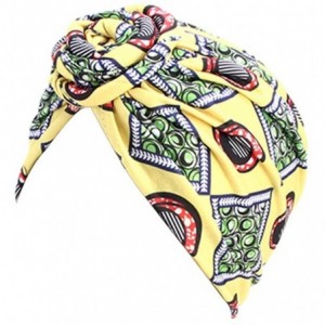 Skullies & Beanies Women Pleated Twist Turban African Printing India Chemo Cap Hairwrap Headwear - Yellow - C518T43E5U4 $10.02