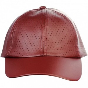 Baseball Caps Soft PU Leather Perforated Precurved Baseball Cap - Burgundy - CF12FJIXR09 $12.40