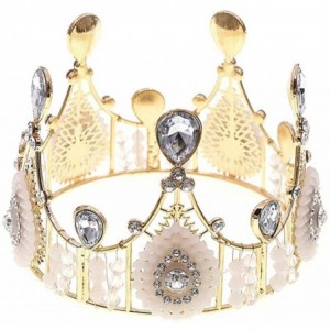 Headbands Glitter Crown Bride Headdress Rhinestone Alloy Birthday Hair Accessories Headwear Gold White - C31967AK8SC $9.18