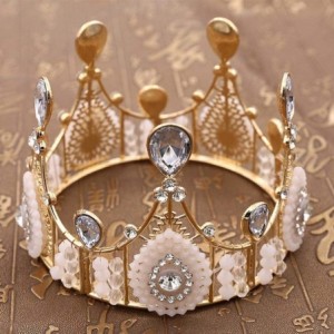 Headbands Glitter Crown Bride Headdress Rhinestone Alloy Birthday Hair Accessories Headwear Gold White - C31967AK8SC $9.18