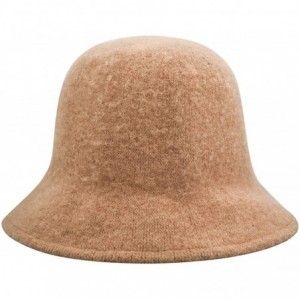 Fedoras Womens Winter Wool Bucket Hats Warm Solid Fedora - Camel - CF18AO59GGW $28.13