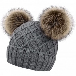 Skullies & Beanies Womens Beanie Winter Cable Knit Faux Fur Pompom Ears Beanie Hat - Grey Hat Coffee Ball - CZ1923AHXAR $16.80