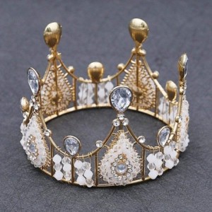 Headbands Glitter Crown Bride Headdress Rhinestone Alloy Birthday Hair Accessories Headwear Gold White - C31967AK8SC $9.18