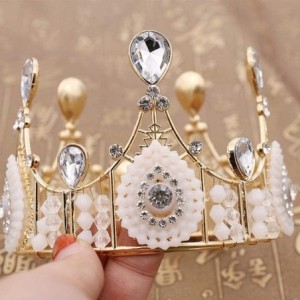 Headbands Glitter Crown Bride Headdress Rhinestone Alloy Birthday Hair Accessories Headwear Gold White - C31967AK8SC $9.18