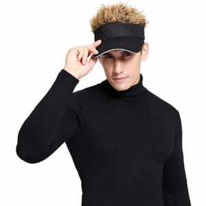 Visors Flair Hair Visor Sun Cap Wig Peaked Adjustable Baseball Hat with Spiked Hairs - Black Brown-upgraded - CS18I3TK65W $33.15