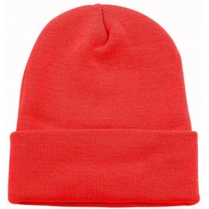 Skullies & Beanies Soft Winter Knit Cuff Beanie Unisex All Seasons Men and Women - Bright Orange - CI188CLQYI7 $7.30