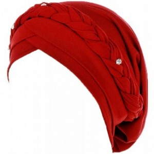 Sun Hats Women India Hat Muslim Solid One Tail Chemo Beanie Scarf Turban Warm Wrap Cap - Red - C318LDGDZEI $18.42