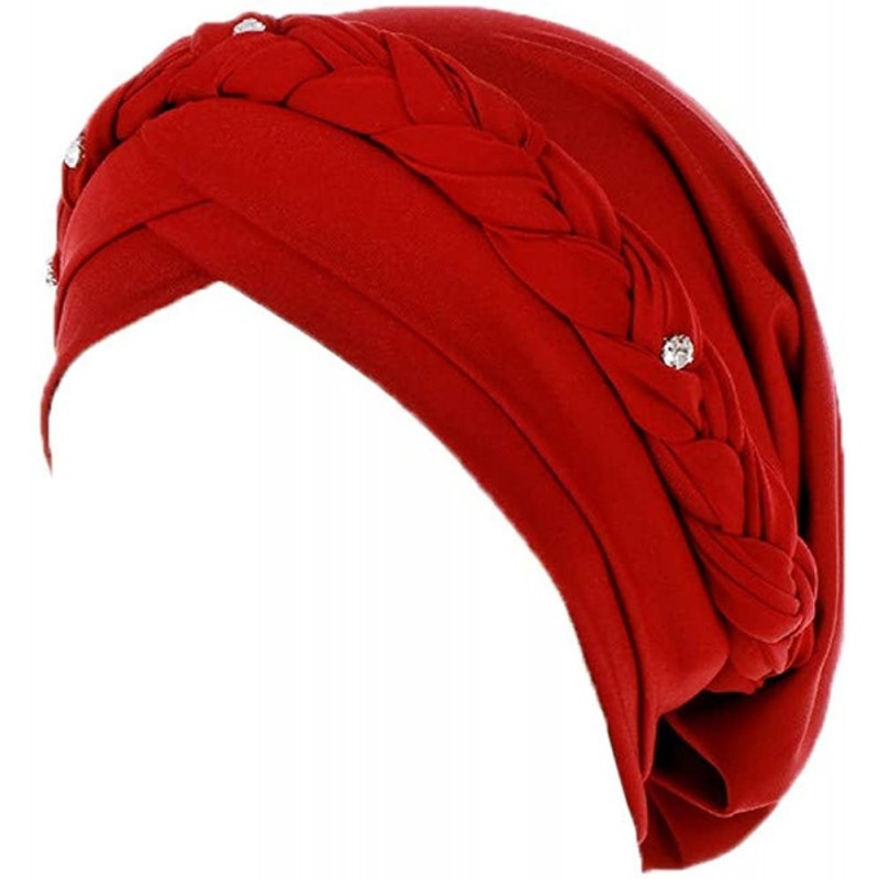 Sun Hats Women India Hat Muslim Solid One Tail Chemo Beanie Scarf Turban Warm Wrap Cap - Red - C318LDGDZEI $10.20