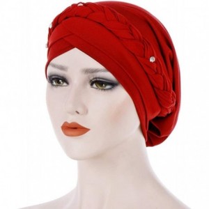 Sun Hats Women India Hat Muslim Solid One Tail Chemo Beanie Scarf Turban Warm Wrap Cap - Red - C318LDGDZEI $10.20