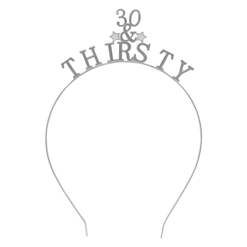 Headbands Shiny Smooth Metal Milestone Birthday Tiara Themed Headband (30 & Thirsty Silver) - 30 & Thirsty Silver - CN18AKOCZ...