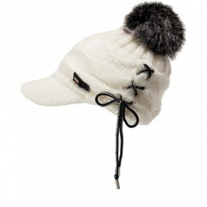 Skullies & Beanies Womens Warm Knit Hats Slouchy Pom Beanie Stretch Caps with Visor - White - C918L34Q0TZ $7.97