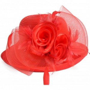 Sun Hats Womens Tea Party Church Baptism Kentucky Derby Dressy Hat - Red - CU17WXXEGOZ $23.49