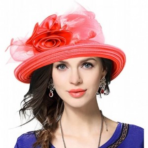 Sun Hats Womens Tea Party Church Baptism Kentucky Derby Dressy Hat - Red - CU17WXXEGOZ $23.49