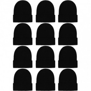 Skullies & Beanies 12 Pack Knitted Winter Beanies Acrylic Warm Skull Cap Cuff Watch Hat for Men or Women - Black - CE192HCCWD...