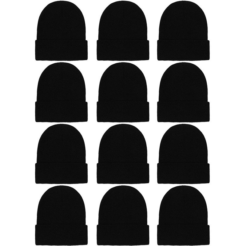 Skullies & Beanies 12 Pack Knitted Winter Beanies Acrylic Warm Skull Cap Cuff Watch Hat for Men or Women - Black - CE192HCCWD...