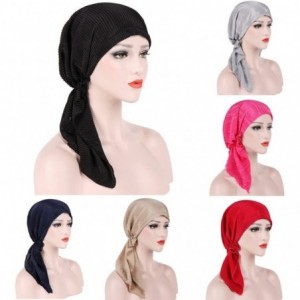 Skullies & Beanies Women India Muslim Stretch Turban Hat Cotton Hair Loss Head Scarf Wrap Long Tail Tailband Cap Summer (Gray...