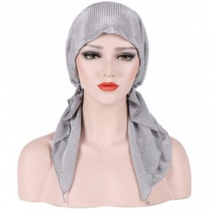 Skullies & Beanies Women India Muslim Stretch Turban Hat Cotton Hair Loss Head Scarf Wrap Long Tail Tailband Cap Summer (Gray...